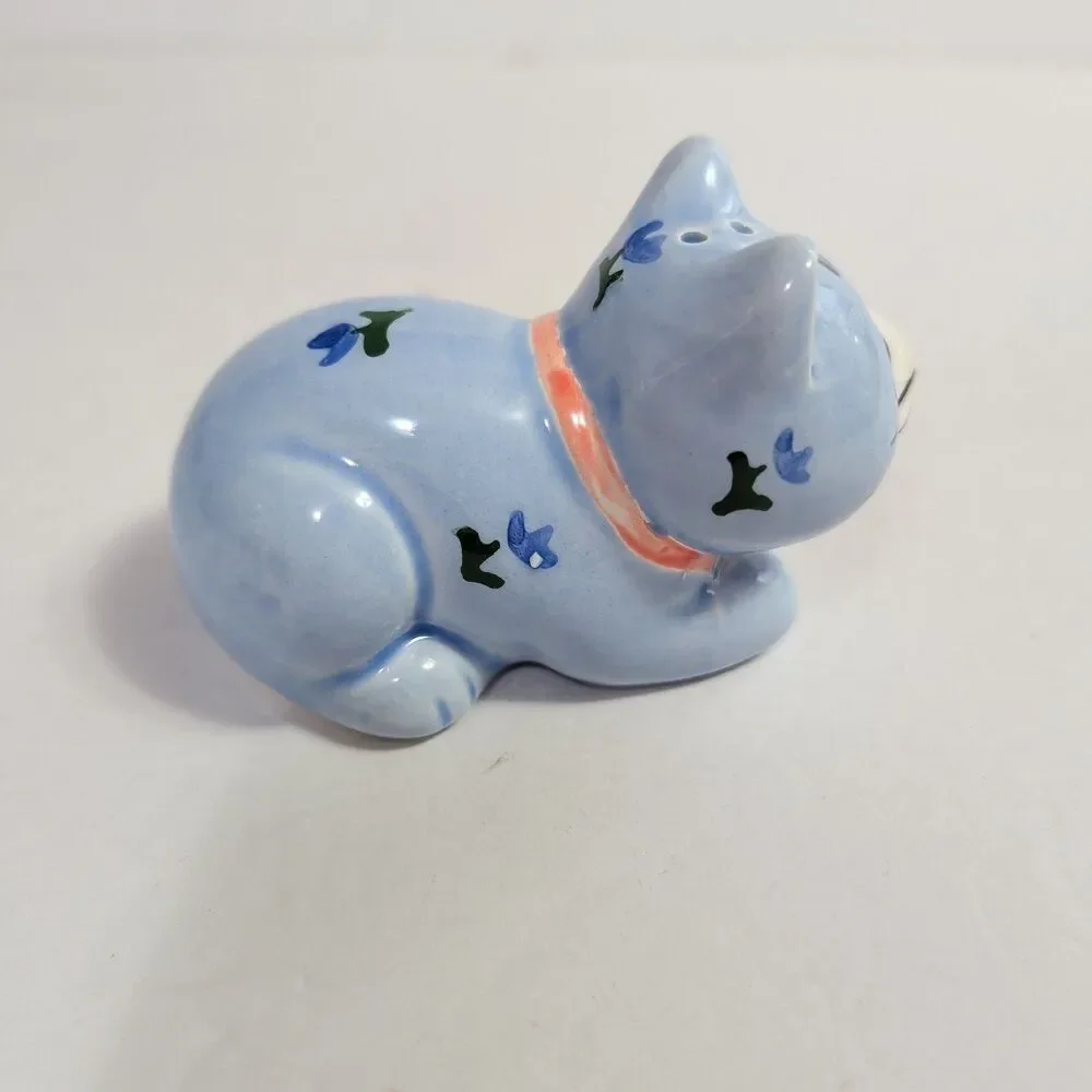 Vtg Otagiri Ceramic Blue Cat Salt & Pepper Shaker & Creamer Set 1980's